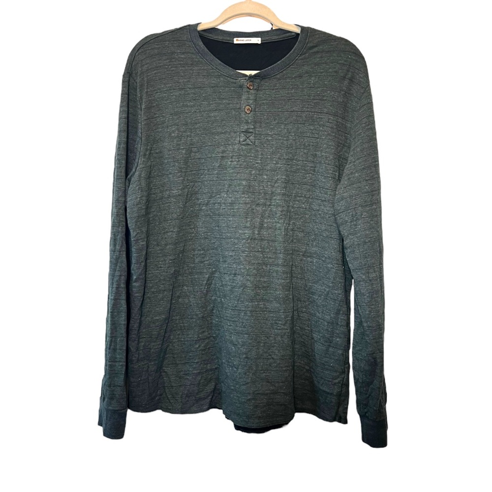 Marine Layer Double Knit Long Sleeve Shirt Henley Green Stripe Top Size Large